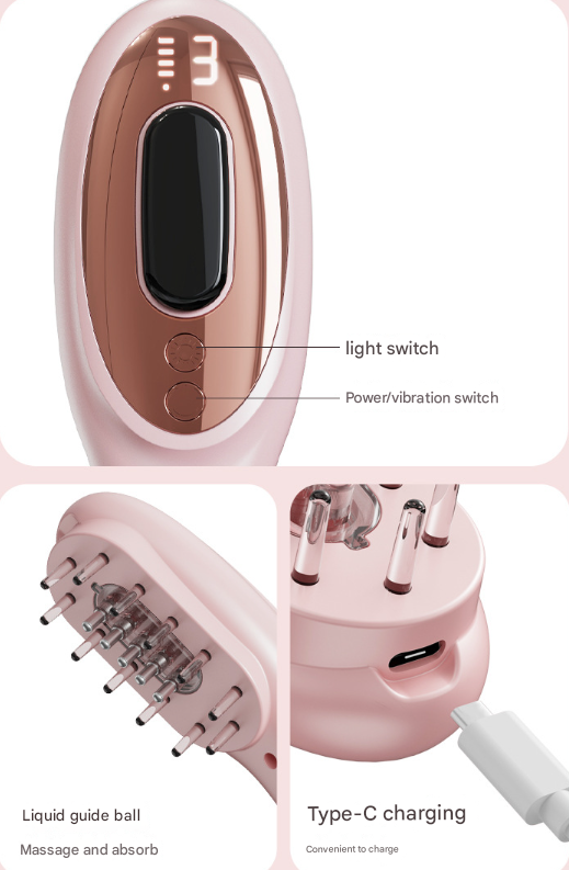 White Rechargeable Electric Scalp Massager with Red & Blue Light Therapy - Hair Oil & Serum Applicator Comb(Not containing essential oils) - Image 7