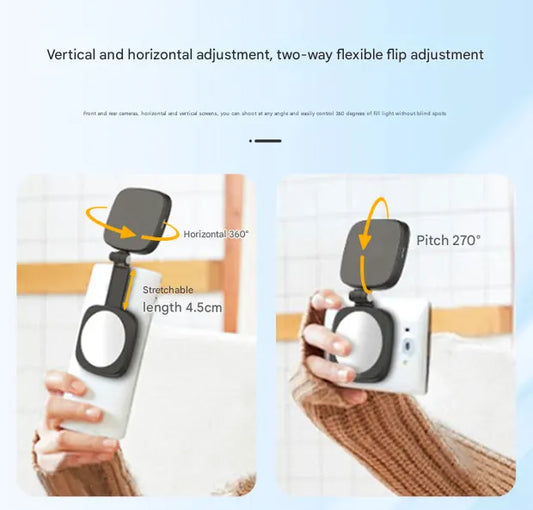 White Magnetic Foldable Selfie Light with Mirror - Rechargeable LED Fill Light for iPhone & Android Vlogging(Mobile phone is a shooting prop and is not included) - Image 4