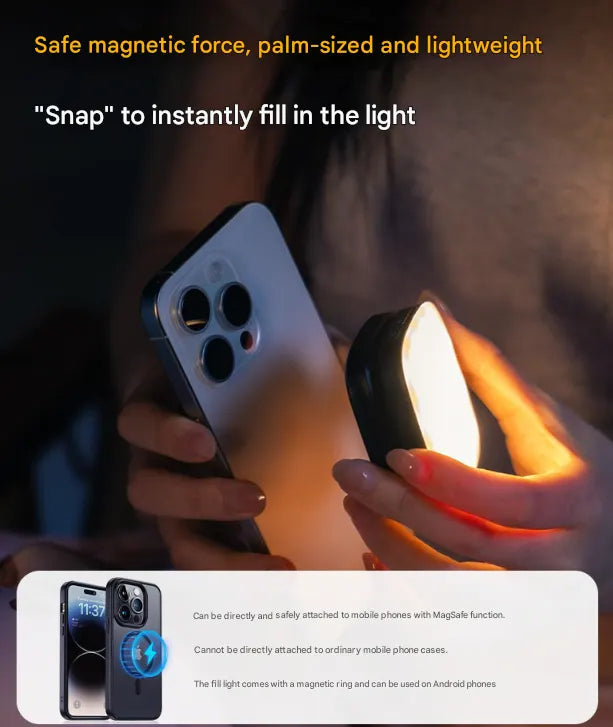 White Magnetic Foldable Selfie Light with Mirror - Rechargeable LED Fill Light for iPhone & Android Vlogging(Mobile phone is a shooting prop and is not included) - Image 5