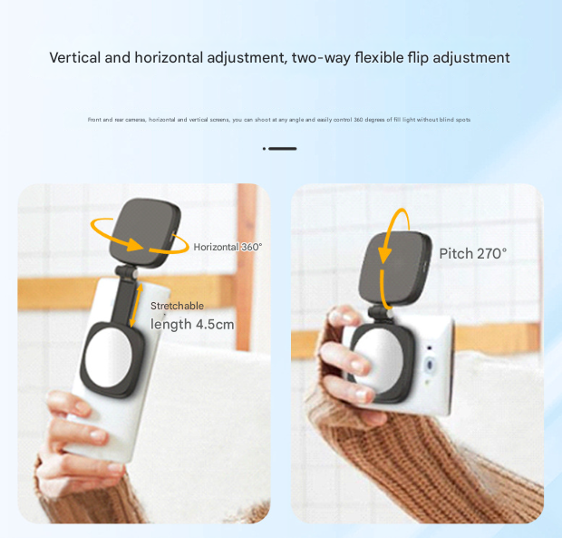 Black Magnetic Foldable Selfie Light with Mirror - Rechargeable LED Fill Light for iPhone & Android Vlogging(Mobile phone is a shooting prop and is not included) - Image 4