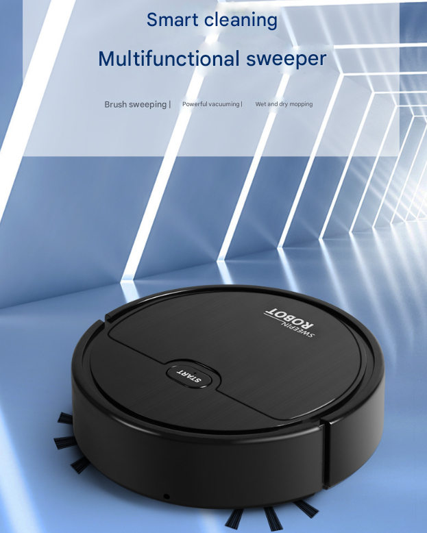 Black 3-in-1 Smart Robot Vacuum Cleaner - Automatic Sweeping, Mopping & Suction for Hard Floors & Pet Hair - Image 2