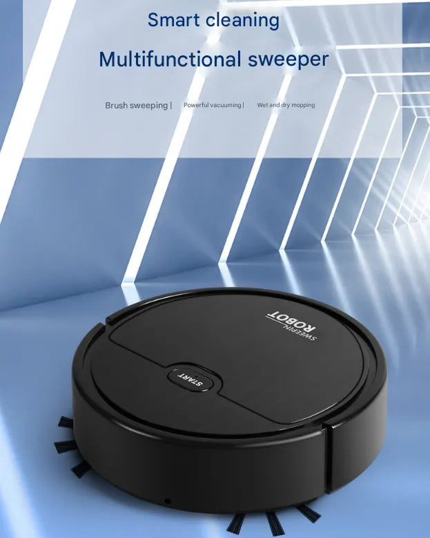 Black 3-in-1 Smart Robot Vacuum Cleaner - Automatic Sweeping, Mopping & Suction for Hard Floors & Pet Hair - Image 2