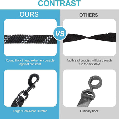 Black 3-in-1 Tangle-Free Dog Leash for 1-3 Dogs - Heavy Duty Bungee Coupler with Reflective Stitching & Padded Handle - Image 8