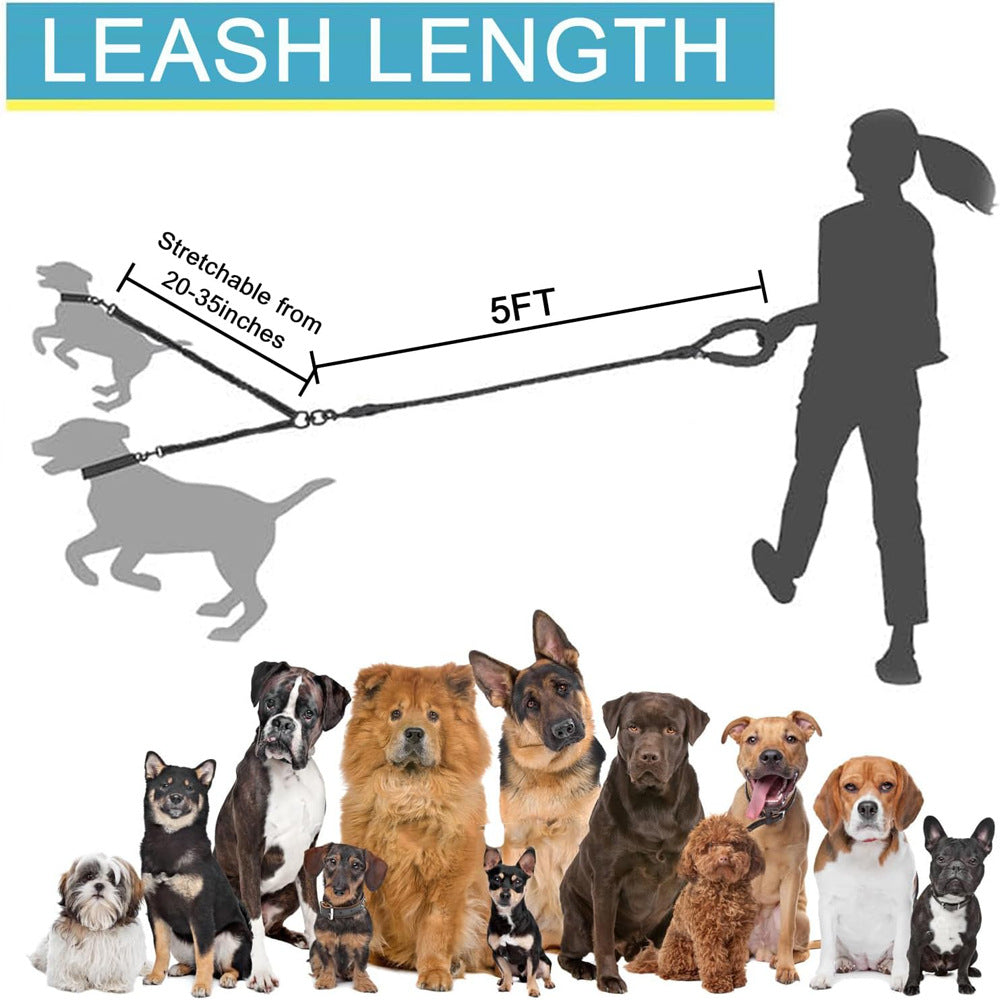 Green 3-in-1 Tangle-Free Dog Leash for 1-3 Dogs - Heavy Duty Bungee Coupler with Reflective Stitching & Padded Handle - Image 2