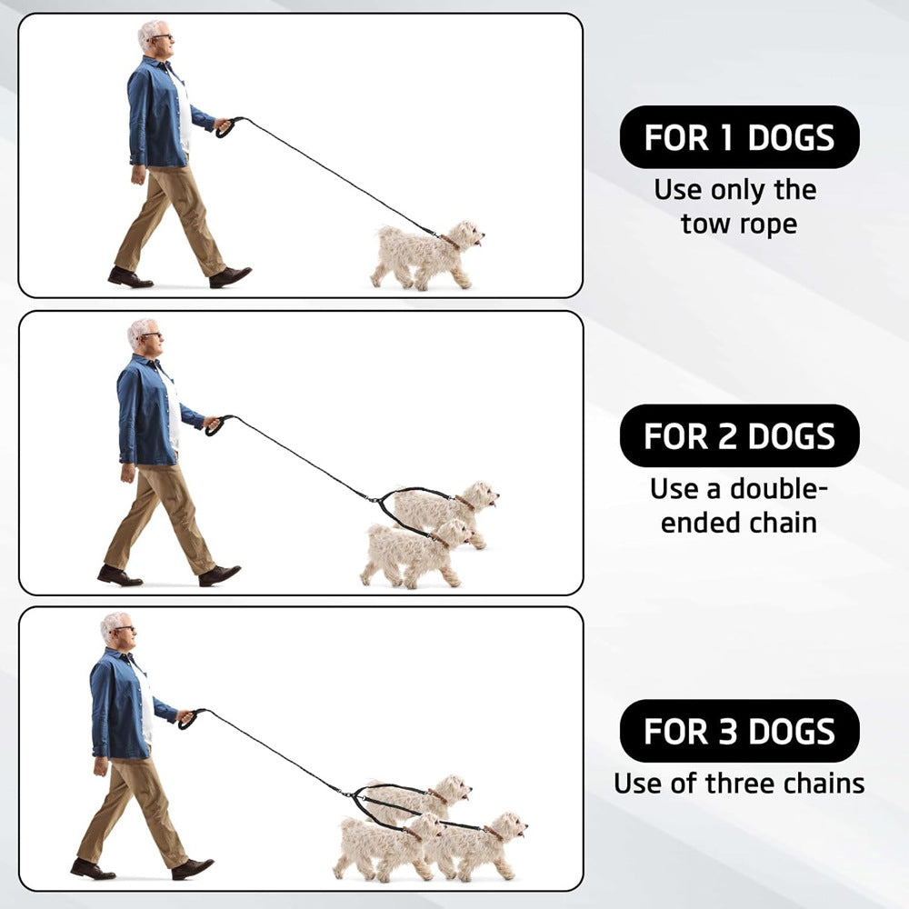 Green 3-in-1 Tangle-Free Dog Leash for 1-3 Dogs - Heavy Duty Bungee Coupler with Reflective Stitching & Padded Handle - Image 3