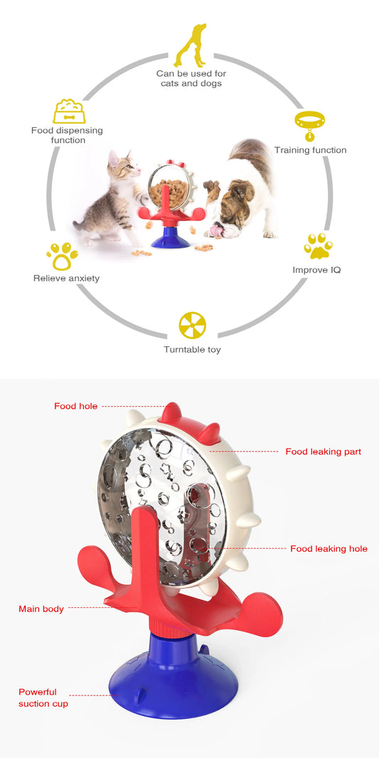Blue Interactive Pet Treat Dispenser - Spinning Wheel Food Puzzle Toy for Cats & Dogs with Suction Cup Base - Image 3