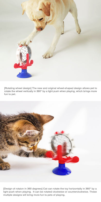 Blue Interactive Pet Treat Dispenser - Spinning Wheel Food Puzzle Toy for Cats & Dogs with Suction Cup Base - Image 5