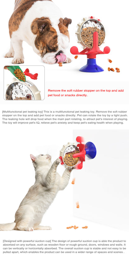 Blue Interactive Pet Treat Dispenser - Spinning Wheel Food Puzzle Toy for Cats & Dogs with Suction Cup Base - Image 6