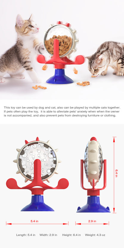 Red,Blue and White Interactive Pet Treat Dispenser - Spinning Wheel Food Puzzle Toy for Cats & Dogs with Suction Cup Base - Image 8