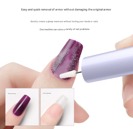Purple Professional Electric Nail File Kit - Portable USB-C Rechargeable Manicure Drill with 6 Speeds & 5 Heads - Image 2