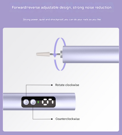 Purple Professional Electric Nail File Kit - Portable USB-C Rechargeable Manicure Drill with 6 Speeds & 5 Heads - Image 3