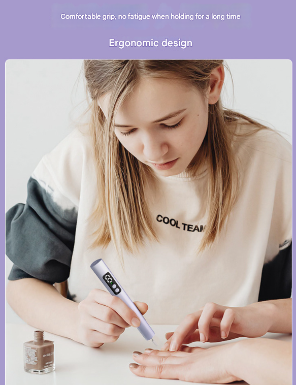 Purple Professional Electric Nail File Kit - Portable USB-C Rechargeable Manicure Drill with 6 Speeds & 5 Heads - Image 4