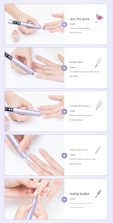 Purple Professional Electric Nail File Kit - Portable USB-C Rechargeable Manicure Drill with 6 Speeds & 5 Heads - Image 5