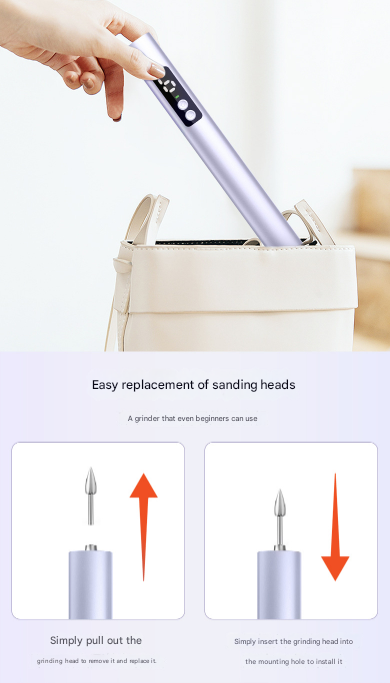 Purple Professional Electric Nail File Kit - Portable USB-C Rechargeable Manicure Drill with 6 Speeds & 5 Heads - Image 6