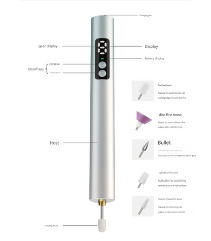 Purple Professional Electric Nail File Kit - Portable USB-C Rechargeable Manicure Drill with 6 Speeds & 5 Heads - Image 8