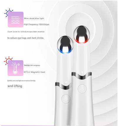 White Sonic Eye & Lip Massager with Red & Blue Light Therapy - Heated Vibrating Wand for Puffiness and Wrinkles - Image 3