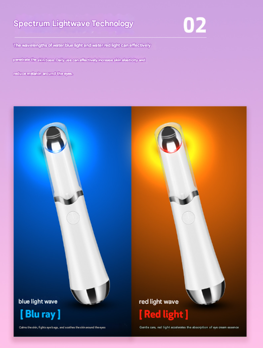 White Sonic Eye & Lip Massager with Red & Blue Light Therapy - Heated Vibrating Wand for Puffiness and Wrinkles - Image 4