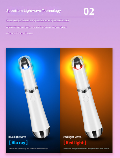 Pink Sonic Eye & Lip Massager with Red & Blue Light Therapy - Heated Vibrating Wand for Puffiness and Wrinkles - Image 4