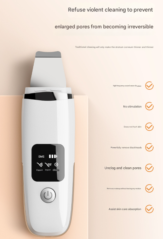White Professional 4-in-1 Ultrasonic Skin Scrubber - Deep Pore Cleanser, Blackhead Remover & EMS Facial Lifting Tool - Image 2