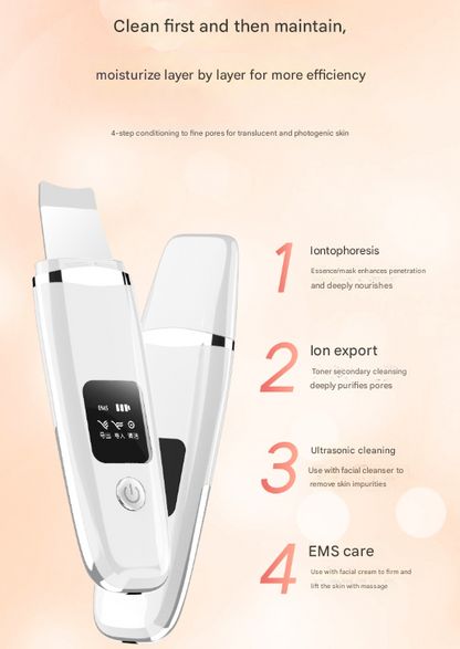 White Professional 4-in-1 Ultrasonic Skin Scrubber - Deep Pore Cleanser, Blackhead Remover & EMS Facial Lifting Tool - Image 3
