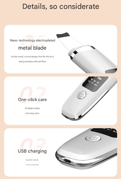 White Professional 4-in-1 Ultrasonic Skin Scrubber - Deep Pore Cleanser, Blackhead Remover & EMS Facial Lifting Tool - Image 9