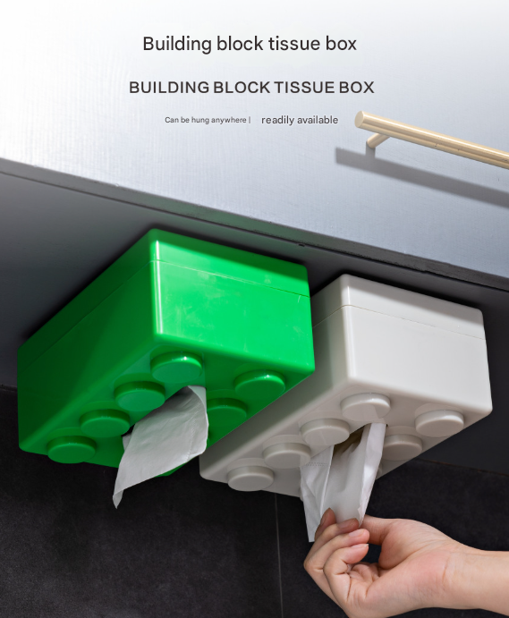 Blue 2 Pcs Creative Building Block Tissue Box Holder - Wall-Mounted & Desktop Dispenser for Bathroom, Kids Room & Office Decor - Image 4
