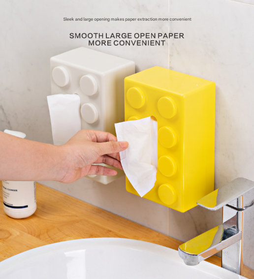 Blue 2 Pcs Creative Building Block Tissue Box Holder - Wall-Mounted & Desktop Dispenser for Bathroom, Kids Room & Office Decor - Image 5