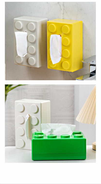 White 2 Pcs Creative Building Block Tissue Box Holder - Wall-Mounted & Desktop Dispenser for Bathroom, Kids Room & Office Decor - Image 3