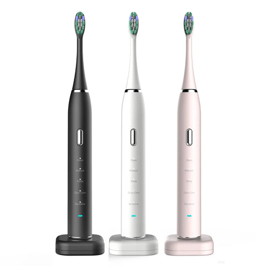 White Sonic Rechargeable Electric Toothbrush with 8 Heads & Travel Case - 5 Brushing Modes & Smart Timer(USB) - Image 2