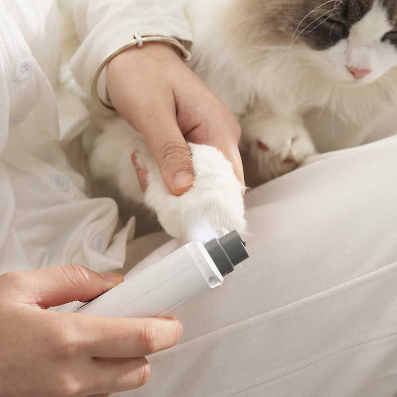 White Quiet Electric Pet Nail Grinder with LED Light - 2-Speed USB-C Rechargeable Trimmer for Dogs & Cats Grooming - Image 7