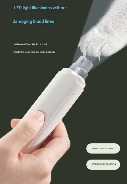 Grey Quiet Electric Pet Nail Grinder with LED Light - 2-Speed USB-C Rechargeable Trimmer for Dogs & Cats Grooming - Image 3