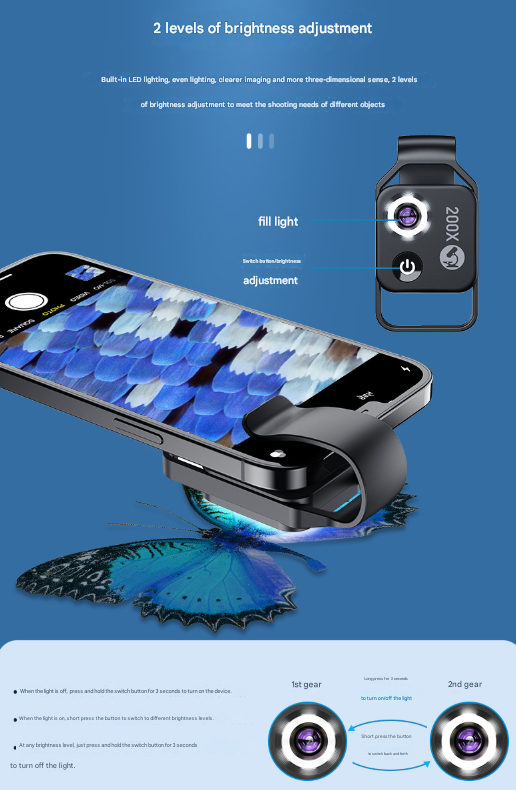 Black Portable 200X Clip-On Microscope Lens for Smartphone - HD Pocket Magnifier with CPL Filter and LED Light(excluding mobile phones) - Image 6