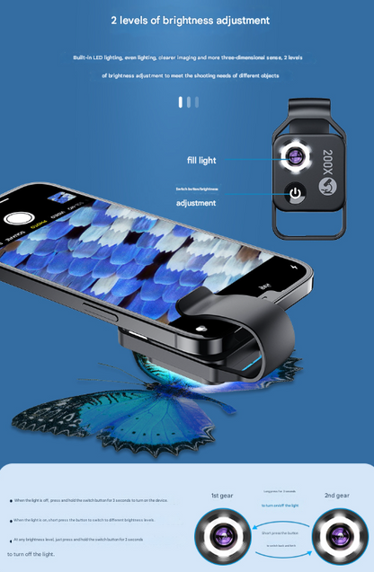 Black Portable 200X Clip-On Microscope Lens for Smartphone - HD Pocket Magnifier with CPL Filter and LED Light(excluding mobile phones) - Image 6