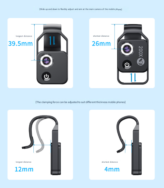 Black Portable 200X Clip-On Microscope Lens for Smartphone - HD Pocket Magnifier with CPL Filter and LED Light(excluding mobile phones) - Image 9