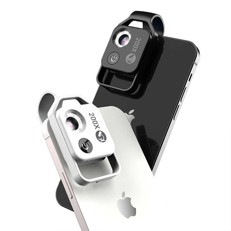 White Portable 200X Clip-On Microscope Lens for Smartphone - HD Pocket Magnifier with CPL Filter and LED Light(excluding mobile phones) - Image 2