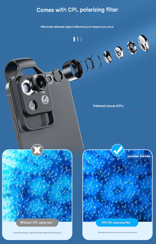White Portable 200X Clip-On Microscope Lens for Smartphone - HD Pocket Magnifier with CPL Filter and LED Light(excluding mobile phones) - Image 7