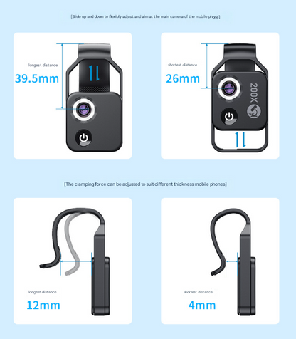 White Portable 200X Clip-On Microscope Lens for Smartphone - HD Pocket Magnifier with CPL Filter and LED Light(excluding mobile phones) - Image 9