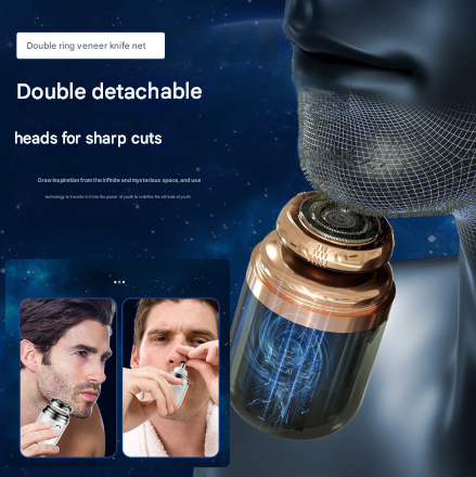 Black Portable Mini Electric Shaver for Men - USB Fast-Charge Travel Razor with Washable Head & Nose Trimmer Attachment - Image 2