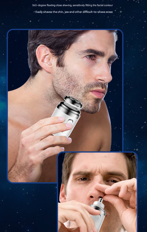 Black Portable Mini Electric Shaver for Men - USB Fast-Charge Travel Razor with Washable Head & Nose Trimmer Attachment - Image 8
