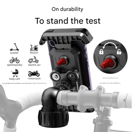 Black Heavy Duty Bike Phone Mount - Anti-Shake Motorcycle Holder with Secure Lock, 360 Rotation Cradle for All-Terrain Cycling - Image 4