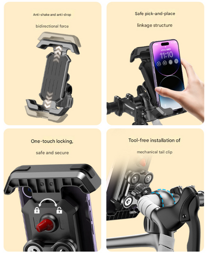 Black Heavy Duty Bike Phone Mount - Anti-Shake Motorcycle Holder with Secure Lock, 360 Rotation Cradle for All-Terrain Cycling - Image 6