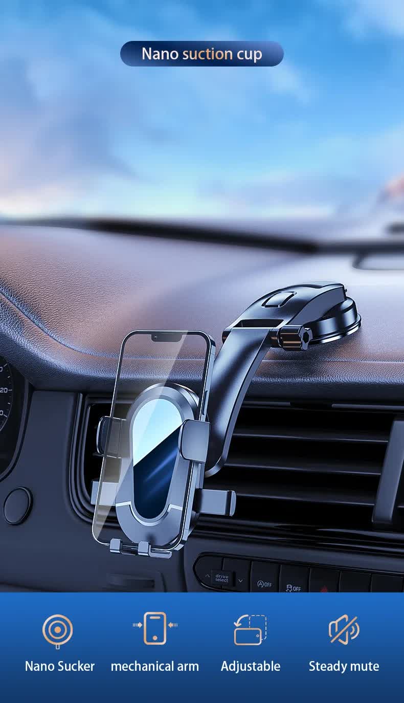 Black Universal Car Phone Mount Holder - 360° Rotation with Upgraded Suction Cup for Dashboard & Windscreen - Image 2