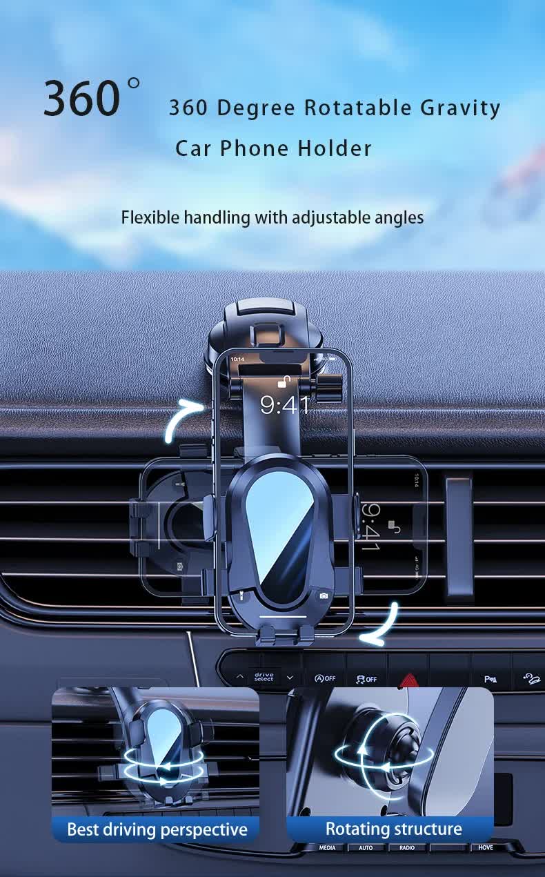 Black Universal Car Phone Mount Holder - 360° Rotation with Upgraded Suction Cup for Dashboard & Windscreen - Image 9