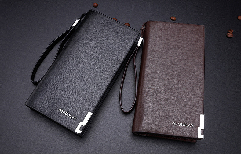 Black Men's Business Casual Long Wallet Clutch - PU Leather Large Capacity Phone & Card Holder with Wrist Strap - Image 2