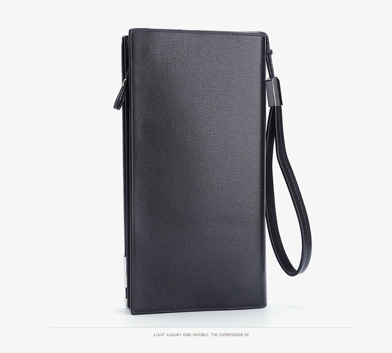 Black Men's Business Casual Long Wallet Clutch - PU Leather Large Capacity Phone & Card Holder with Wrist Strap - Image 4