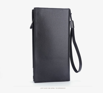 Black Men's Business Casual Long Wallet Clutch - PU Leather Large Capacity Phone & Card Holder with Wrist Strap - Image 4