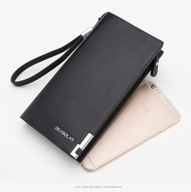 Brown Men's Business Casual Long Wallet Clutch - PU Leather Large Capacity Phone & Card Holder with Wrist Strap - Image 3