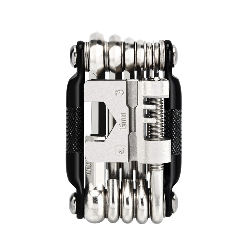 Black and Silver 16 in 1 Bicycle Repair Multi Tool - Compact Folding Bike Tool Kit with Chain Breaker for MTB Road Cycling - Image 6