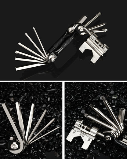 Black and Silver 16 in 1 Bicycle Repair Multi Tool - Compact Folding Bike Tool Kit with Chain Breaker for MTB Road Cycling - Image 7