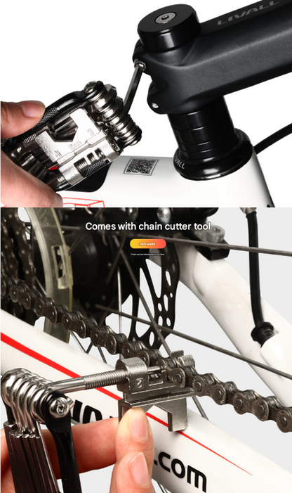 Black and Silver 16 in 1 Bicycle Repair Multi Tool - Compact Folding Bike Tool Kit with Chain Breaker for MTB Road Cycling - Image 8